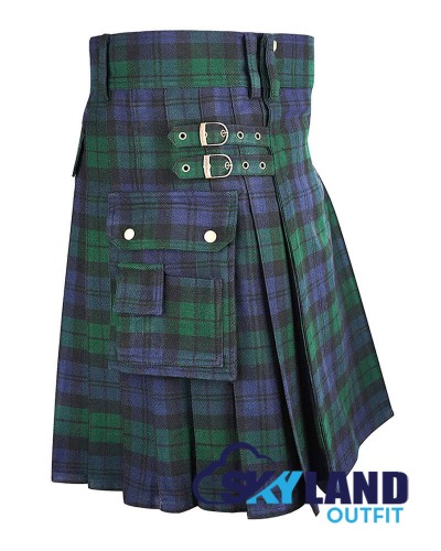 Black Watch Tartan Kilt Modern Utility Kilt with Cargo Pockets Black Watch Tartan Kilt Modern Utility Kilt with Cargo Pockets
