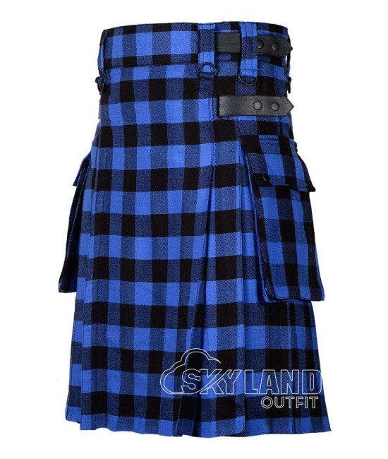 Buffalo Plaid Tartan Kilt Scottish Utility Kilt with Cargo Pockets