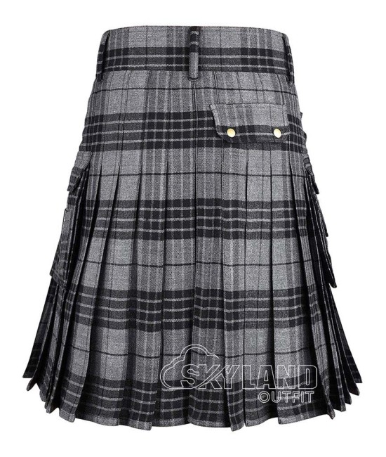 Grey Watch Tartan Kilt Scottish Utility Kilt with Cargo Pockets Grey Watch Tartan Kilt Scottish Utility Kilt with Cargo Pockets