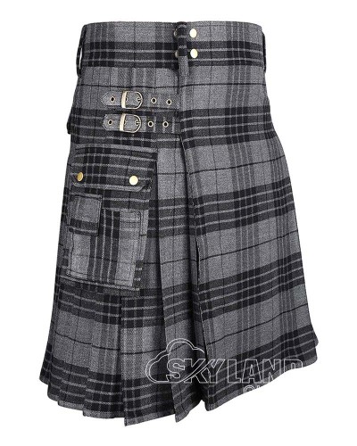 Grey Watch Tartan Kilt Scottish Utility Kilt with Cargo Pockets