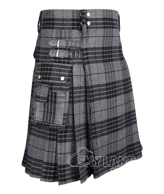 Grey Watch Tartan Kilt Scottish Utility Kilt with Cargo Pockets Grey Watch Tartan Kilt Scottish Utility Kilt with Cargo Pockets