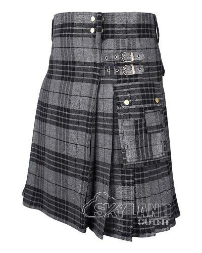 Grey Watch Tartan Kilt Scottish Utility Kilt with Cargo Pockets Grey Watch Tartan Kilt Scottish Utility Kilt with Cargo Pockets