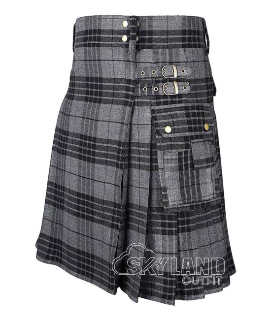 Grey Watch Tartan Kilt Scottish Utility Kilt with Cargo Pockets Grey Watch Tartan Kilt Scottish Utility Kilt with Cargo Pockets