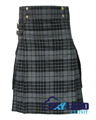 Grey Watch Tartan Kilt Scottish Utility Kilt with Cargo Pockets