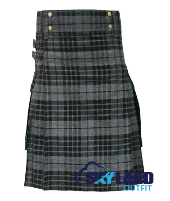Grey Watch Tartan Kilt Scottish Utility Kilt with Cargo Pockets Grey Watch Tartan Kilt Scottish Utility Kilt with Cargo Pockets