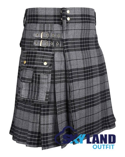 Grey Watch Tartan Kilt Scottish Utility Kilt with Cargo Pockets Grey Watch Tartan Kilt Scottish Utility Kilt with Cargo Pockets
