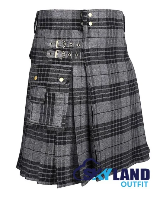 Grey Watch Tartan Kilt Scottish Utility Kilt with Cargo Pockets Grey Watch Tartan Kilt Scottish Utility Kilt with Cargo Pockets