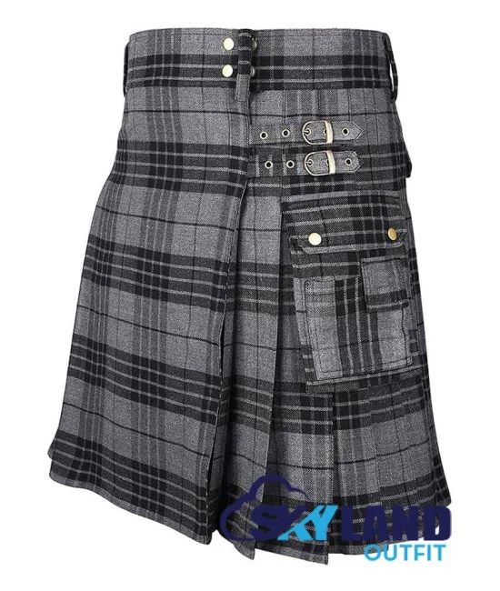 Grey Watch Tartan Kilt Scottish Utility Kilt with Cargo Pockets Grey Watch Tartan Kilt Scottish Utility Kilt with Cargo Pockets