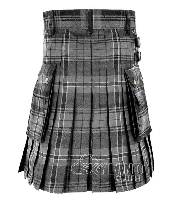 Hamilton Grey Tartan Utility Kilt for Men – Scottish Cargo Pockets Kilt Hamilton Grey Tartan Utility Kilt for Men – Scottish Cargo Pockets Kilt