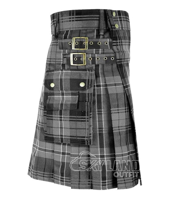 Hamilton Grey Tartan Utility Kilt for Men – Scottish Cargo Pockets Kilt Hamilton Grey Tartan Utility Kilt for Men – Scottish Cargo Pockets Kilt