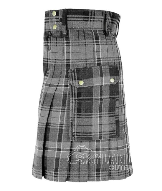 Hamilton Grey Tartan Utility Kilt for Men – Scottish Cargo Pockets Kilt Hamilton Grey Tartan Utility Kilt for Men – Scottish Cargo Pockets Kilt