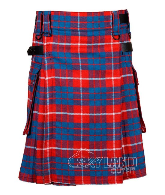 Hamilton Red Modern Tartan Utility Kilt with Leather Straps & Cargo Pockets Hamilton Red Modern Tartan Utility Kilt with Leather Straps & Cargo Pockets