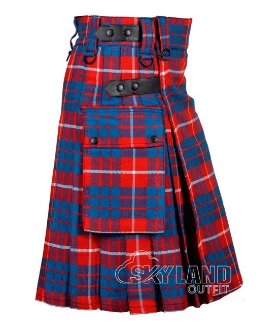 Hamilton Red Modern Tartan Utility Kilt with Leather Straps & Cargo Pockets Hamilton Red Modern Tartan Utility Kilt with Leather Straps & Cargo Pockets
