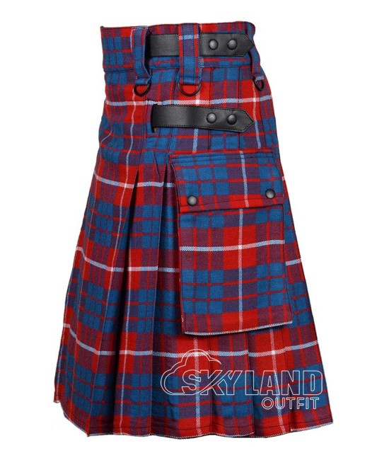 Hamilton Red Modern Tartan Utility Kilt with Leather Straps & Cargo Pockets Hamilton Red Modern Tartan Utility Kilt with Leather Straps & Cargo Pockets