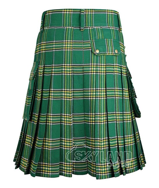 Irish Heritage Tartan Kilt Scottish Utility Kilt with Cargo Pockets Irish Heritage Tartan Kilt Scottish Utility Kilt with Cargo Pockets