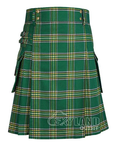 Irish Heritage Tartan Kilt Scottish Utility Kilt with Cargo Pockets Irish Heritage Tartan Kilt Scottish Utility Kilt with Cargo Pockets
