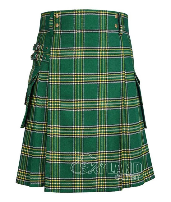 Irish Heritage Tartan Kilt Scottish Utility Kilt with Cargo Pockets Irish Heritage Tartan Kilt Scottish Utility Kilt with Cargo Pockets
