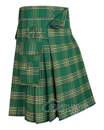 Irish Heritage Tartan Kilt Scottish Utility Kilt with Cargo Pockets Irish Heritage Tartan Kilt Scottish Utility Kilt with Cargo Pockets