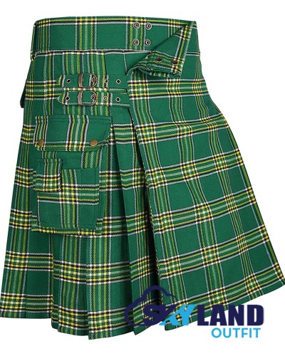 Irish Heritage Tartan Kilt Scottish Utility Kilt with Cargo Pockets Irish Heritage Tartan Kilt Scottish Utility Kilt with Cargo Pockets