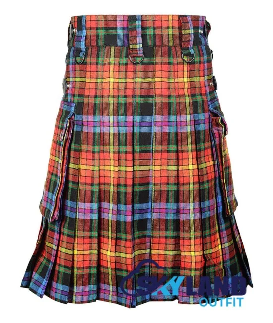 LGBTQ Pride Tartan Kilt Scottish Utility Kilt with Cargo Pockets LGBTQ Pride Tartan Kilt Scottish Utility Kilt with Cargo Pockets