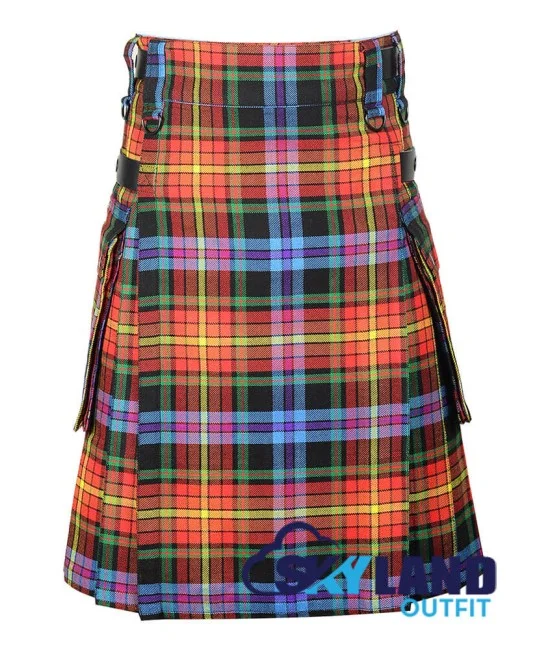 LGBTQ Pride Tartan Kilt Scottish Utility Kilt with Cargo Pockets LGBTQ Pride Tartan Kilt Scottish Utility Kilt with Cargo Pockets