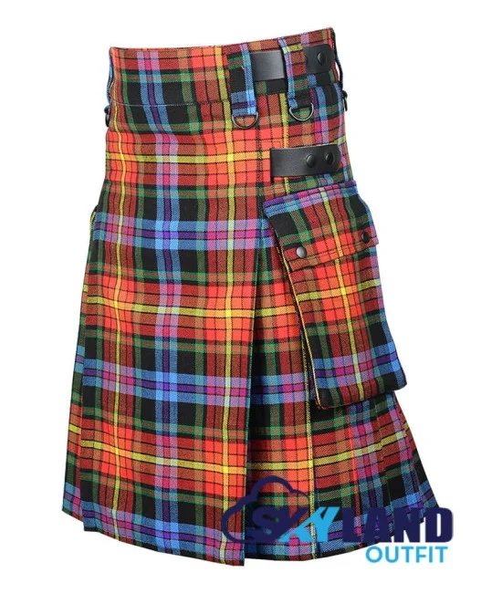 LGBTQ Pride Tartan Kilt Scottish Utility Kilt with Cargo Pockets LGBTQ Pride Tartan Kilt Scottish Utility Kilt with Cargo Pockets