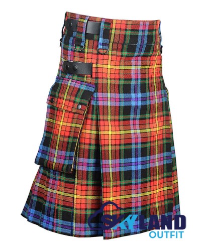 LGBTQ Pride Tartan Kilt Scottish Utility Kilt with Cargo Pockets LGBTQ Pride Tartan Kilt Scottish Utility Kilt with Cargo Pockets