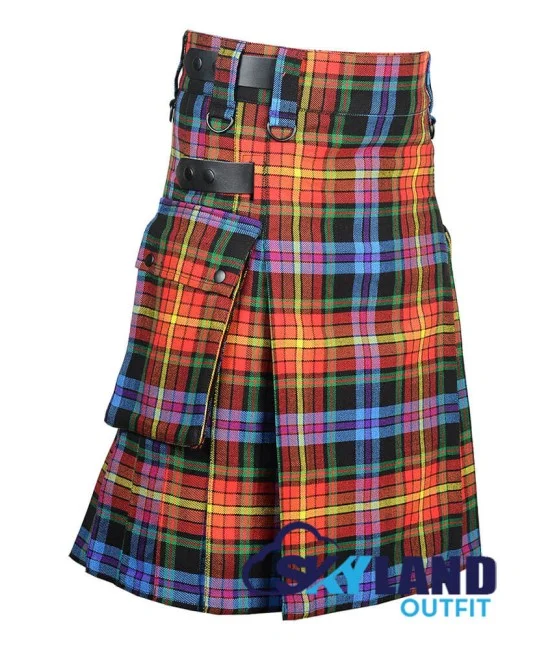 LGBTQ Pride Tartan Kilt Scottish Utility Kilt with Cargo Pockets LGBTQ Pride Tartan Kilt Scottish Utility Kilt with Cargo Pockets