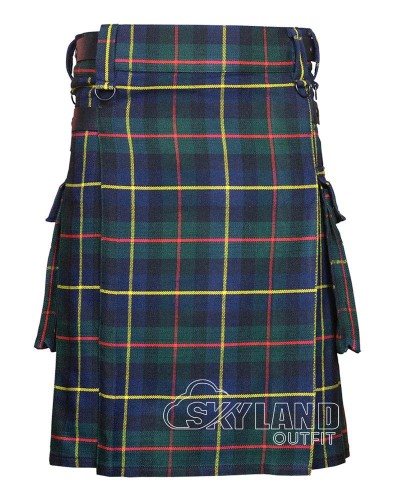 MacLeod of Harris Tartan Utility Kilt with Leather Straps & Cargo Pockets