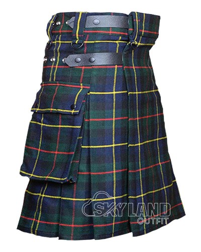 MacLeod of Harris Tartan Utility Kilt with Leather Straps & Cargo Pockets