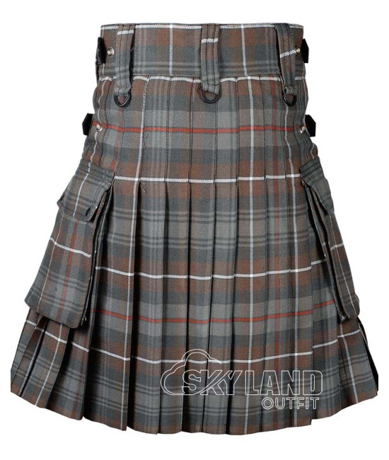 Mackenzie Weathered Tartan Utility Kilt with Leather Straps & Cargo Pockets Mackenzie Weathered Tartan Utility Kilt with Leather Straps & Cargo Pockets