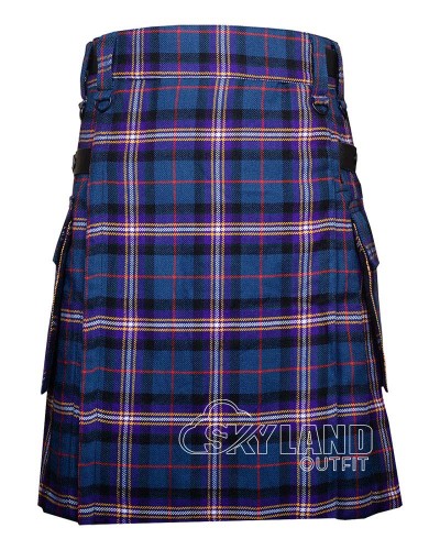 Masonic Tartan Utility Kilt with Leather Straps & Cargo Pockets