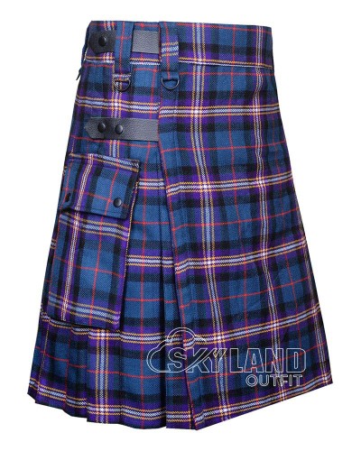 Masonic Tartan Utility Kilt with Leather Straps & Cargo Pockets
