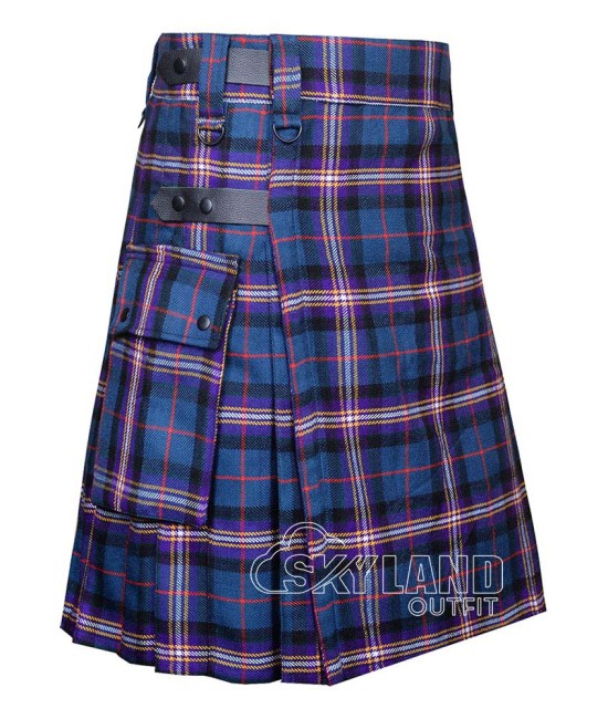 Masonic Tartan Utility Kilt with Leather Straps & Cargo Pockets Masonic Tartan Utility Kilt with Leather Straps & Cargo Pockets