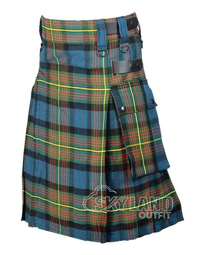 Muir Moore Tartan Utility Kilt with Leather Straps & Cargo Pockets