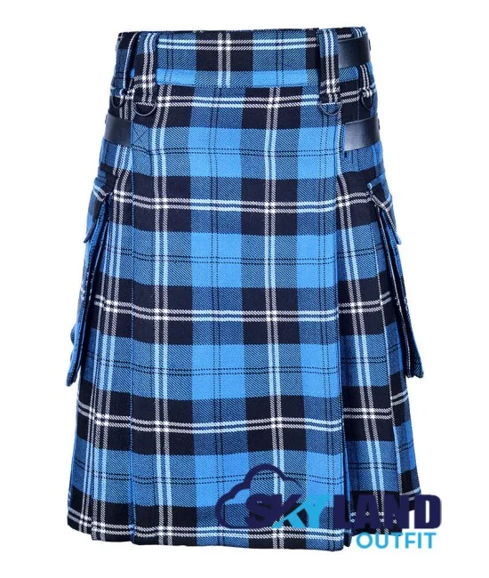 Ramsay Blue Hunting Tartan Kilt Scottish Utility Kilt with Cargo Pockets