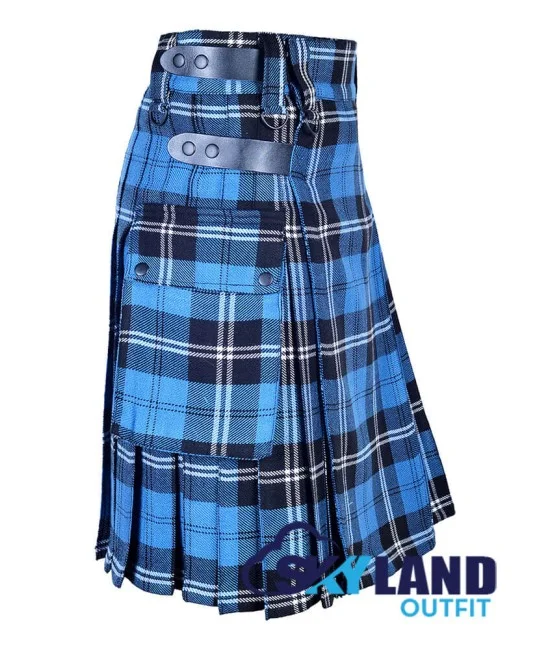 Ramsay Blue Hunting Tartan Kilt Scottish Utility Kilt with Cargo Pockets