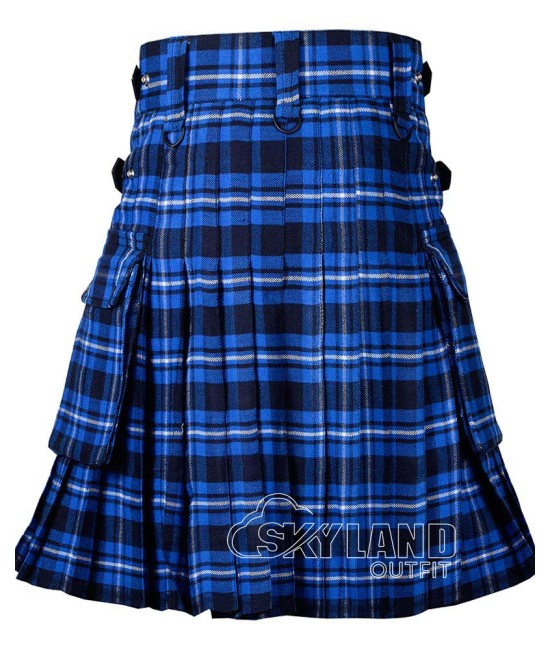 Rameay Blue Tartan Kilt Scottish Utility Kilt with Cargo Pockets Rameay Blue Tartan Kilt Scottish Utility Kilt with Cargo Pockets