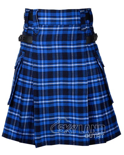 Rameay Blue Tartan Kilt Scottish Utility Kilt with Cargo Pockets