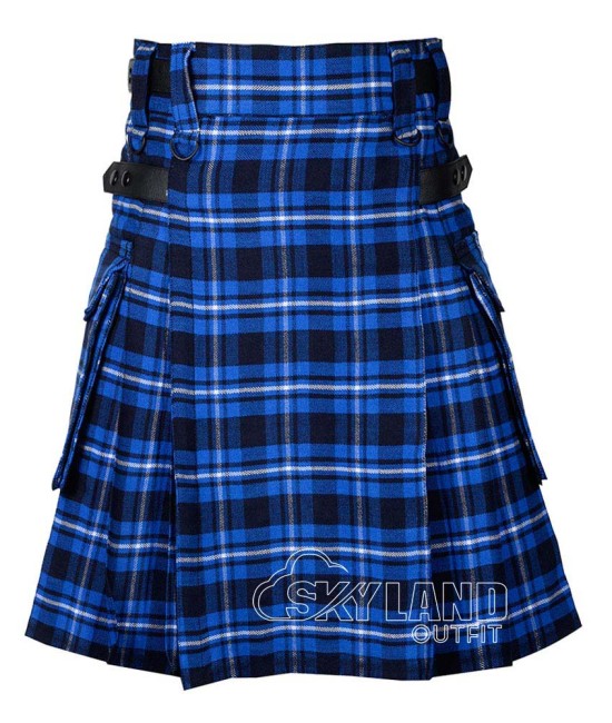 Rameay Blue Tartan Kilt Scottish Utility Kilt with Cargo Pockets Rameay Blue Tartan Kilt Scottish Utility Kilt with Cargo Pockets