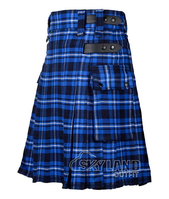 Rameay Blue Tartan Kilt Scottish Utility Kilt with Cargo Pockets Rameay Blue Tartan Kilt Scottish Utility Kilt with Cargo Pockets