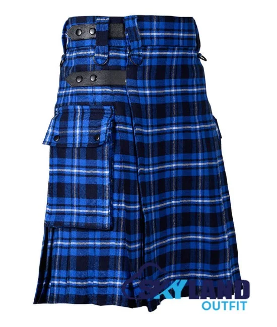 Ramsay Blue Tartan Kilt Scottish Utility Kilt with Cargo Pockets Ramsay Blue Tartan Kilt Scottish Utility Kilt with Cargo Pockets