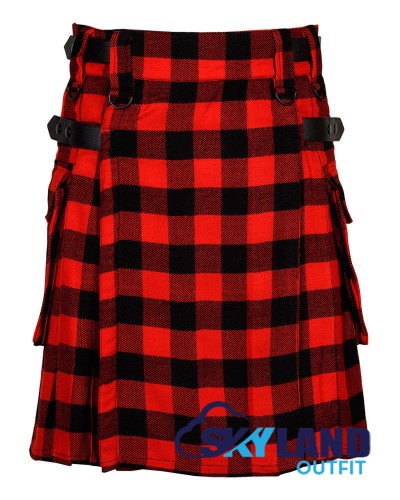 Red, Black Rob Roy Tartan Kilt Scottish Utility Kilt with Cargo Pockets