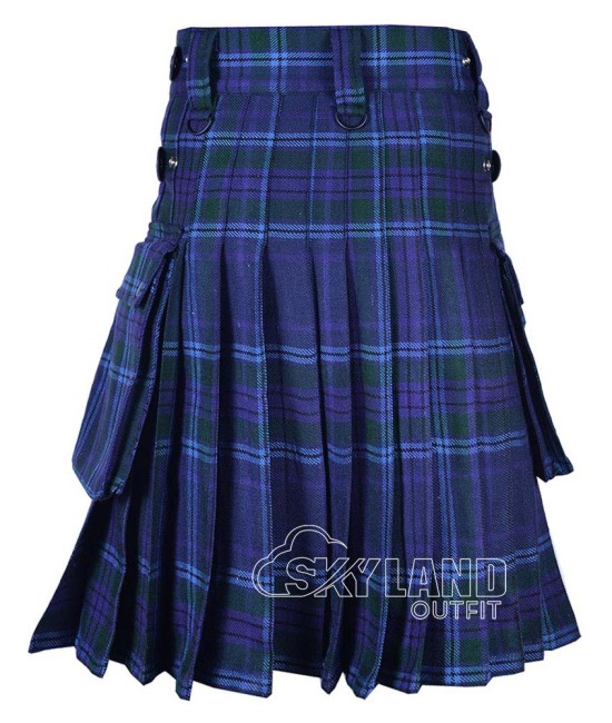 Spirit of Scotland Tartan Utility Kilt with Leather Straps & Cargo Pockets Spirit of Scotland Tartan Utility Kilt with Leather Straps & Cargo Pockets