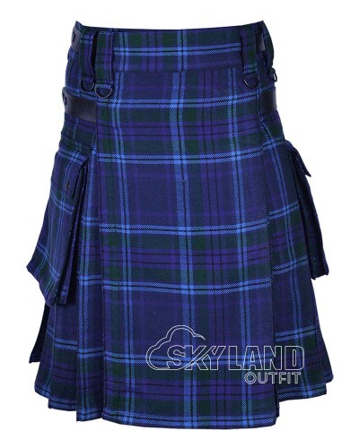 Spirit of Scotland Tartan Utility Kilt with Leather Straps & Cargo Pockets