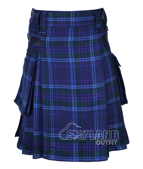 Spirit of Scotland Tartan Utility Kilt with Leather Straps & Cargo Pockets Spirit of Scotland Tartan Utility Kilt with Leather Straps & Cargo Pockets