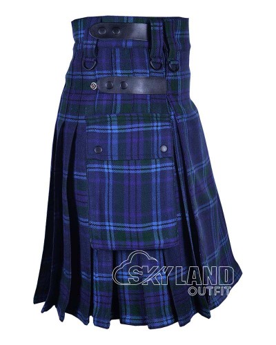 Spirit of Scotland Tartan Utility Kilt with Leather Straps & Cargo Pockets