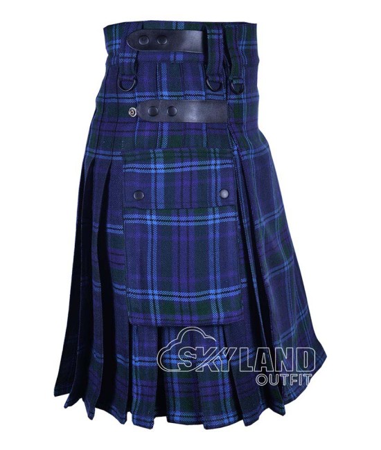 Spirit of Scotland Tartan Utility Kilt with Leather Straps & Cargo Pockets Spirit of Scotland Tartan Utility Kilt with Leather Straps & Cargo Pockets