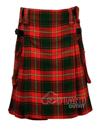 Ulster Red Tartan Kilt Scottish Utility Kilt with Cargo Pockets