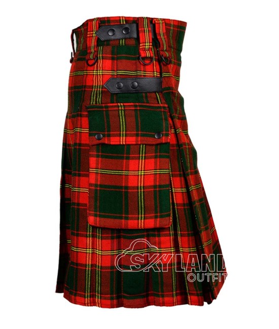 Ulster Red Tartan Kilt Scottish Utility Kilt with Cargo Pockets Ulster Red Tartan Kilt Scottish Utility Kilt with Cargo Pockets